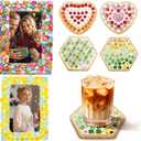 6 Sets DIY Glass Mosaic Tiles for Crafts Mixed Color Mosaic Kits with Wooden Coaster and Wooden Photo Frame for Adults Drinks Tray Handmade Home Decoration