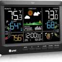 Weather Station Indoor Outdoor Thermometer Wireless, Home Atomic Clock with Large Constant Display, Inside Outside Temperature Humidity Monitor, Dew Heat Point, Barometer Black