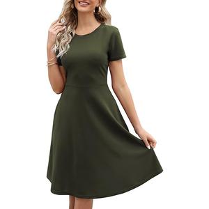 Women's Elegant Knee Length Dresses Vintage 50s Office Casual Floral Print Work Party A-Line Swing Dress with Pockets 162
, Green Size XL