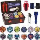 Battling Burst Gyro Toy Set Gift 12 Burst Spinning Tops 2 Two Way Launchers Grip Starter for Boys Children Kids 6 8 10 12+ Battle Game with Portable Box