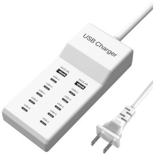 USB C Charger, 12 Ports USB Charging Station, 60W MultiPort Charger[10 USBC+2 USBA], Compatible with iPhone/iPad/Samsung/Google Pixel/Watch/Headphones