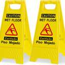 CERLMLAND Caution Wet Floor Sign, Foldable Sturdy Bilingual Double-Sided Safety Warning Signs for Commercial Use, Pool (2-Pack Yellow)