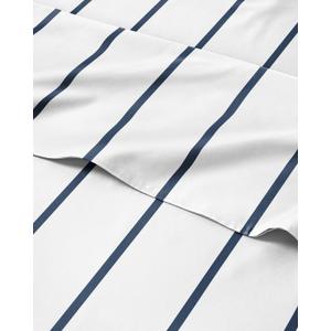 Striped Sheets - Navy Blue & White Striped Sheets - 1 Flat & 1 Fitted & 2 Pillowcases w/ Deep Pockets  Wrinkle & Fade Free - Soft, Breathable & Cooling  Luxury Pinstripe Bedding - King Size Bed Set