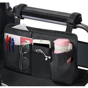 CTWWFS Upgrade Wheelchair Side Bag with Cup Holder, Armrest Accessories for Wheelchair, Rollator, Walker, The Perfectly Organized to Free your Hands and Bring you A Wonderful Life Experience (Black)