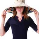 Packable Extra Large Brim Floppy Sun Hat Reversible UPF 50+ Beach Sun Bucket Hat Beige (White)