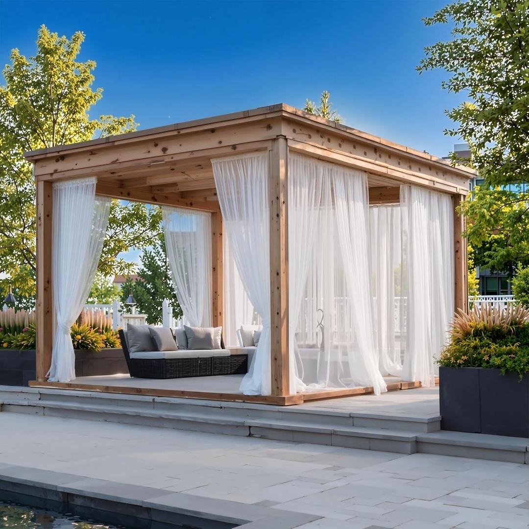 NICETOWN Outdoor Mosquito Netting for Patio, 2 Panels Waterproof Mosquito Shield for Porch/Canopy/Gazebo/Balcony, Outdoor Sheer Curtains Tulle Drapes with DIY Adjustable Length, White, W59 x L84 in