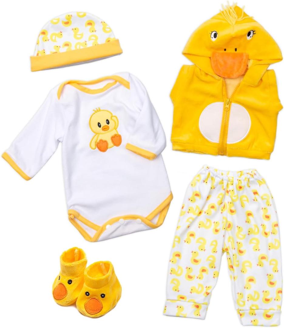 Reborn Baby Doll Clothes Yellow Duck Outfits for 16-18 Inch Baby Doll,17 Inch Reborn Newborn Baby Doll Clothes Accessories Girl & Boy
