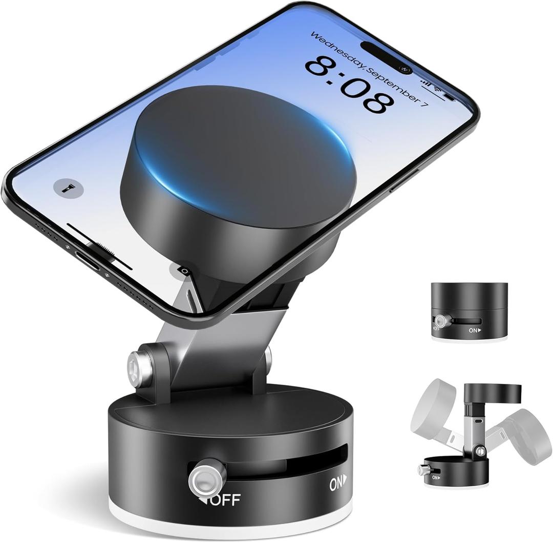 Magnetic Phone Holder for Car, 360 Position Suction Cup Phone Mount, Foldable Vacuum Magnetic Phone Stand for i-Phone 16/15/14/13/12 All Phones