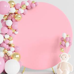 Wokceer 7.2FT Round Backdrop Cover Pink Round Arch Covers with Buckles Polyster Circle Balloon Arch Cover for Wedding Birthday Party Ceremony Decor