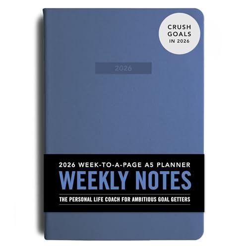 MI GOALS Weekly Notes Planner 2026 | Dated Goal Setting Journal for Gratitude, Progress & Habit Tracking with Reflection Space | Week-To-A-Page Layout, A5 (Element Blue)