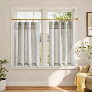 jinchan Striped Linen Kitchen Curtains with Attached Valance 36 Inch Length Cafe Tier Curtains for Living Room Rustic Half Window Light Filtering Rod Pocket Small Drapes 2 Panels Taupe Grey