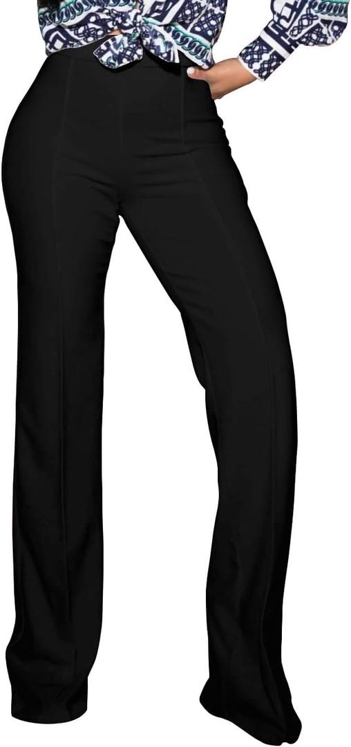 PINSV Women's High Waisted Stretchy Bootcut Pull On Dress Pants Casual Work Pants (3257 Black), Small