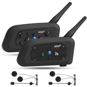EJEAS V6 Pro Motorcycle Bluetooth Headset, Upgraded 2 Riders Intercom Helmet Communication System with Auto-Answering Call and Noise Reduction for Motorcycling Skiing and Climbing (2 Pack)