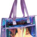 Iridescent Clear Tote Bag for Women, Waterproof Large Beach Tote Pool Swim Cruise Vacation Essentials (Purple)