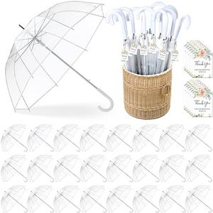 24 Pcs Clear Bubble Umbrellas Bulk 52 Inch Large Windproof Transparent Wedding Umbrellas with j Hook Handle for Wedding Bridal Parties Graduation Outdoor Events