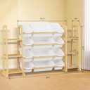 Toy Storage Organizer with Bookshelf Wooden Toy Organizer with 12 Toy Bins & 6 Tier Bookcase,Quick Assembly Kids Bookshelf,Toy Bin for Playroom, Bedroom, Nursery White