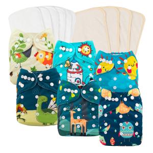 Babygoal Reusable Cloth Diapers 6 Pack+6pcs Microfiber Inserts+4pcs Rayon from Bamboo Inserts, One Size Adjustable Washable Pocket Nappy Covers for Baby Boys,Rash-Free
