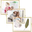 AceList 8x10 Picture Frame Set of 3 for 6x8 Photo - Gold Metal Floating Photo Frame with Glass Cover - 8x10 Frame Gold Picture Frame - Floating Frame for Tabletop Display Horizontally