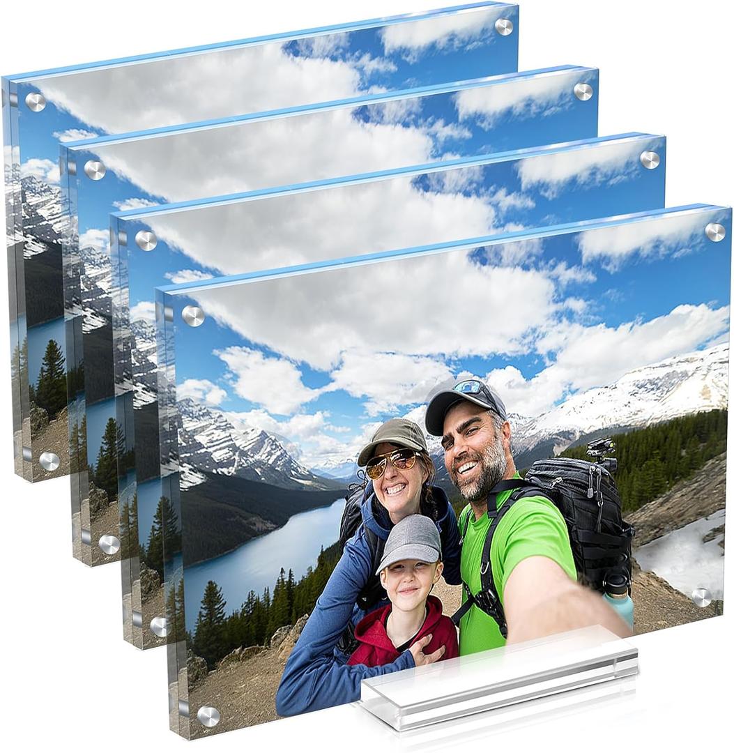 4 Pack Acrylic Picture Frame 8x10 Inch,Clear Magnetic Photo Frames,Double Side Freetanding Frame for Desktop Horizontal or Vertical Display, Certificate Documents Frame for Family,Office