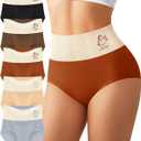 Women's Cotton Underwear High Waisted Tummy Control Panties 5 Pack (L)