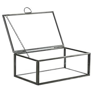 HighFree Vintage Glass Box with Lid - Clear Jewelry Glass Display Box Keepsake Box - Home Decor Decorative Box for Trinket Rings Bracelet (Black, Small)