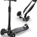 3 Wheel Scooter for Kids Ages 6-12,Kids Scooter with Light Up Wheels, Sturdy Deck Design, and 4 Height Adjustable Suitable for Kids Ages 3-12 (All Black)