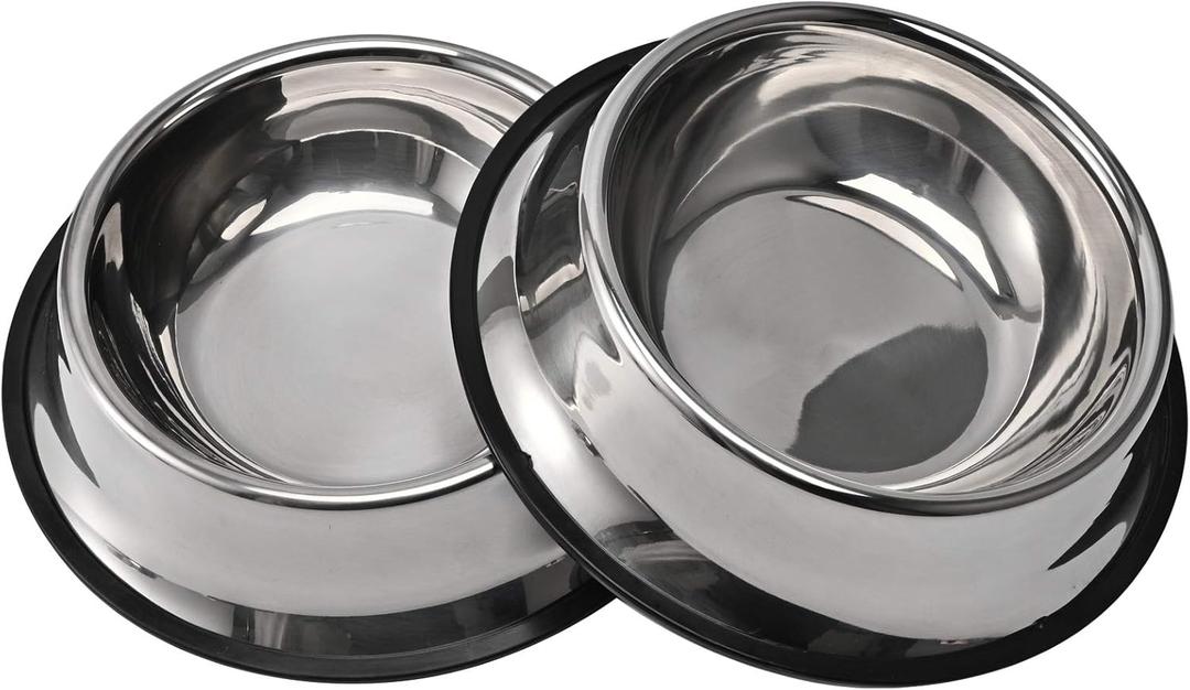2 Packs Stainless Steel Dog Bowl with Anti-Skid Rubber Base for Small/Medium/Large Pet, Perfect Dish, Pets Feeder and Water Choice Puppy Cat Kitten (8oz)