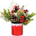 Mini Christmas Tree, Mini Tabletop Christmas Tree Decor for Desk Bedroom Office Home Small Christmas Decorations with Red Christmas Ball Santa Figure Pine Cones for Holiday
