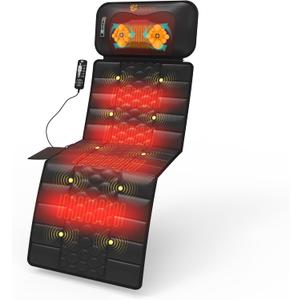 Massage Mat, Detachable Neck Massager, Full Body Vibration Heating, Massage Pad with 10 Vibrating Motors and 9 Speed Settings for Home Office Use, Gift for Men Women Parents Christmas,Black