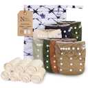 Nora's Nursery Cloth Diapers for Babies (Down to Earth) 7 Adjustable Baby Reusable Diapers, 7 Inserts & 1 Wet Bag From Newborns to Toddlers One-Size Pocket No-Leak, Washable Design to Reduce Waste