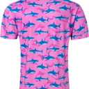 Fanient Men Golf Polo Shirts Short Sleeve 3D Printed Dry Fit Moisture Wicking 4-Way Stretch Summer Athletic Polo Shirts (Pink, L)