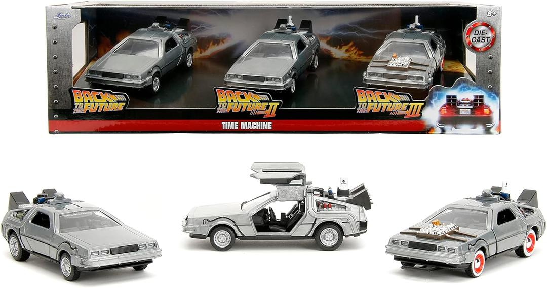 Jada Back to The Future 1:32 Time Machine 3-Pack Die-Cast Cars, Toys for Kids and Adults