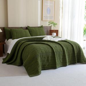 Sanracie Cotton Oversized King Bedspread Quilt(128"x120"),Olive Green Waffle Quilt Coverlet Set 3Pcs Extra Large King Quilt Bedding Set,Farmhouse Coverlet Quilt Set Shabby Vintage Chic Bedding