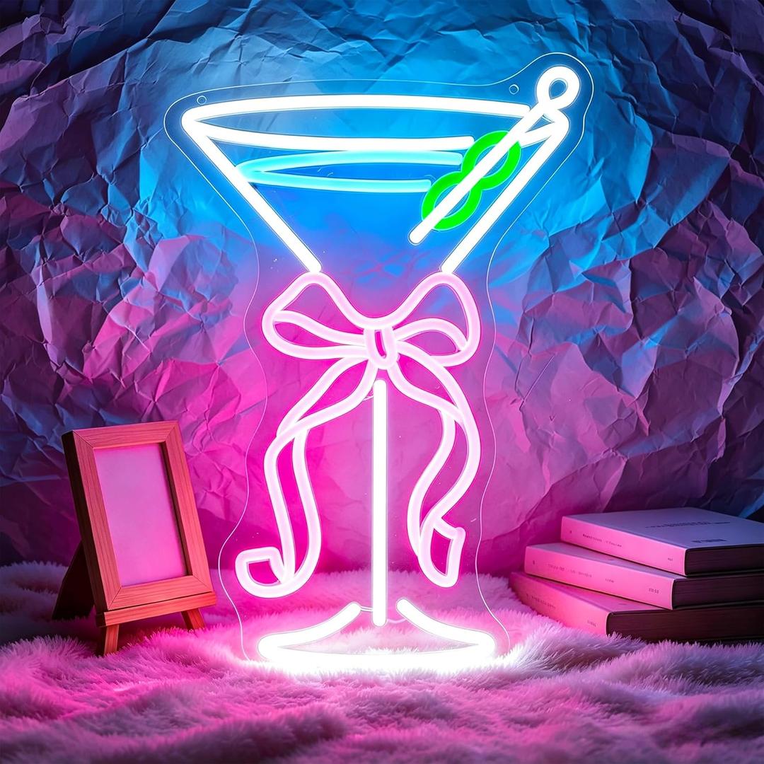 Neon Sign, HSJNJKFU Neon Signs for Wall Decor Bow Cup Light Sign, Bar Beer Signs for Man Cave, Home, Party, Room Decor, LEd Sign USB Powered