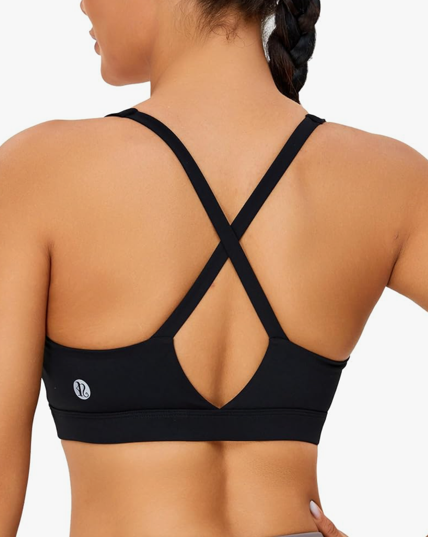 RUNNING GIRL Sports Bra for Women High Support, Molded Cup High Impact Sports Bras with Sewn in Pads Strappy Running Bra, M, Black