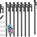 Eurmax USA 8-Pack Secure Protection Galvanized Tent Stakes,Rust-Proof Steel Canopy Anchors for High Winds,Heavy Duty Commercial Ground Pegs for Camping,Pop Up Tent&Gazebo - Includes 4x10ft Ropes,Black