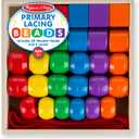 Melissa & Doug Primary Lacing Beads - Educational Toy with 30 Wooden Beads and 2 Laces for Toddlers, Fine Motor Skills Lacing Toys for Toddlers and Kids Ages 3+