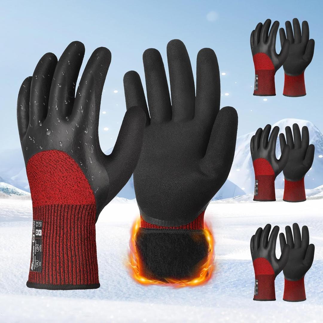 Schwer 3 Pairs Winter Work Gloves with 3/4 Double-Dipped Coating, Thermal Insulated Gloves with Grip & Abrasion Resistance, ANSI A2 Cut Resistant Warm Glove for Cold Weather, Freezer, Snow, L, CR3313