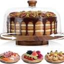 Acacia Wood Cake Stand with Lid, 12in Wooden Cake Stand with Acrylic Dome, Cake Display Stand with Acrylic Dome for Baking, Wedding, Kitchen, Birthday, Parties