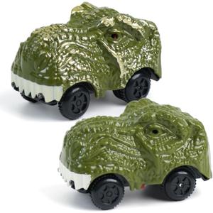 BEMITON Pack of 2 Dinosaur Car Toy - Birthday Gifts for 3 4 5 6 7 Year Old Boys Kids, Replacement Track Car with LED Light Up - Dino Accessories Compatible with Race Track Building Kits