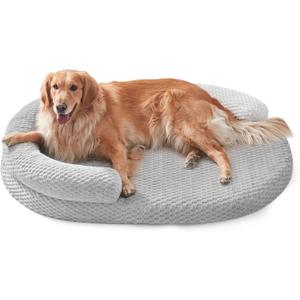 JOEJOY XL Orthopedic Dog Beds Large Sized Dog, Extra Large Washable Waterproof Oval Large Dog Bed with Removable Cover, Egg-Crate Foam Pet Bed with Bolster & Non-Skid Bottom, Light Grey, 42''x31''