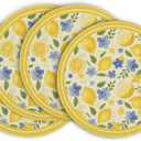 Artoid Mode Leaves Lemon Flowers Round Summer Placemats Set of 4, 14 Inch Seasonal Holiday Round Table Mats for Party Kitchen Dining Decoration