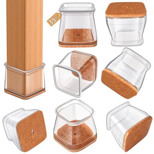 35 Pcs Chair Leg Floor Protectors Square, Silicone Chair Leg Protectors for Hardwood Floors, Chair Leg Caps Covers Protect Wooden Floors from Scratching Large (Fit:1-1/16" to 1-5/8")