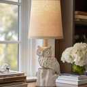 14.25" Small Table Lamp for Living Room Farmhouse Bedside Resin Single Lamp with White Owl Lamp Shape for Bedroom Retro Rustic Nightstand Lamp