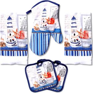 Lobyn Value Packs Decorative Lightweight Kitchen Towel Set 5 Piece Towels (Lighthouse)