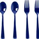 200 Count Navy Blue Plastic Silverware, Heavy Duty Disposable Cutlery Set, 100 Forks and 100 Spoons, Plastic Utensils Set for Party, Birthday, Wedding