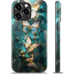 Goodon for iPhone 13 Pro Case Cute,Aesthetic Vintage Girly Mosaic Butterfly Shell,Compatible with Magsafe, Trendy Unique Cool Coquette Floral Protective Slim Silicone Phone Cover for Women Girls