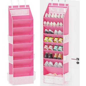 Criusia Shoe Storage, Over the Door Shoe Organizer, Hanging Closet Shoe Storage with Large Deep Pockets, Fits 16–24 Pairs of Sneakers, Sandals, Boots, Pink