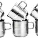 Small 4.5 oz Set of 6 Stainless Steel Double Walled Coffee & Tea Mugs with Handles, Unbreakable, Rust Proof Metal Cups for Camping, Hiking, Trekking, Travel, Outdoor Picnic, RV's, Dishwasher Safe