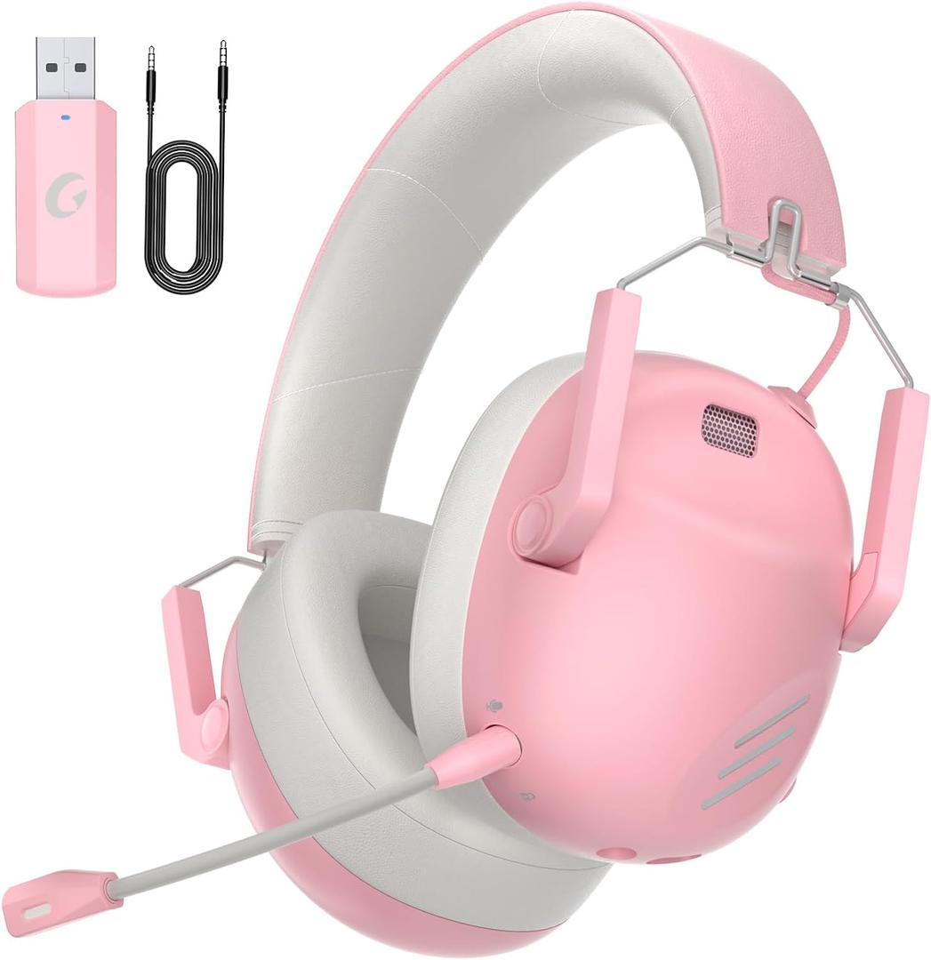 Wireless Gaming Headset for PS5, PS4, PC, NES, Bluetooth 5.3 Gaming Headsets Wireless with Noise Canceling Microphone, Gamer Headphones for Nintendo Switch, 50H Battery - Pink
